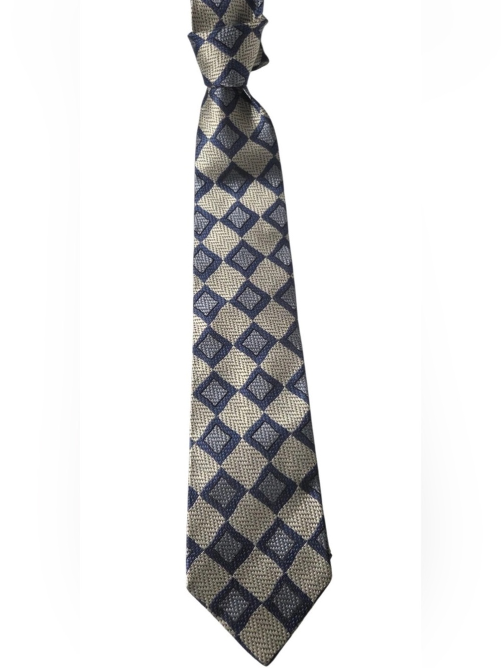 GEOFFREY BEENE Vintage  Silver & Blue Silk Necktie  Made In USA NWOT